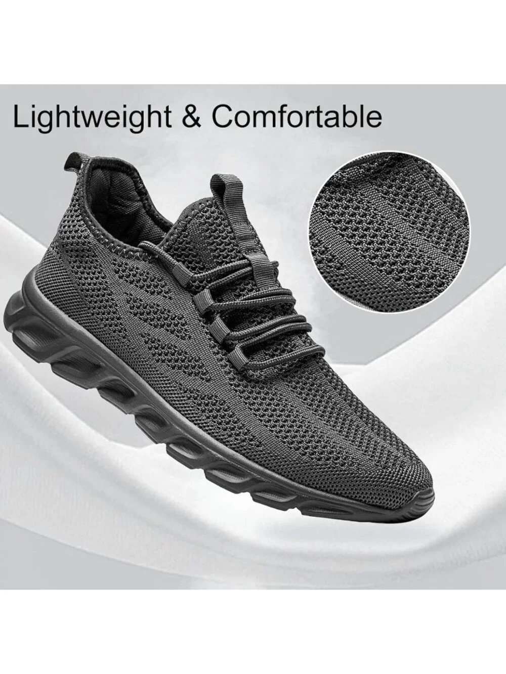 Men's Dark Grey Running Shoes Mesh Breathable Tennis Lightweight Walking Sneaker